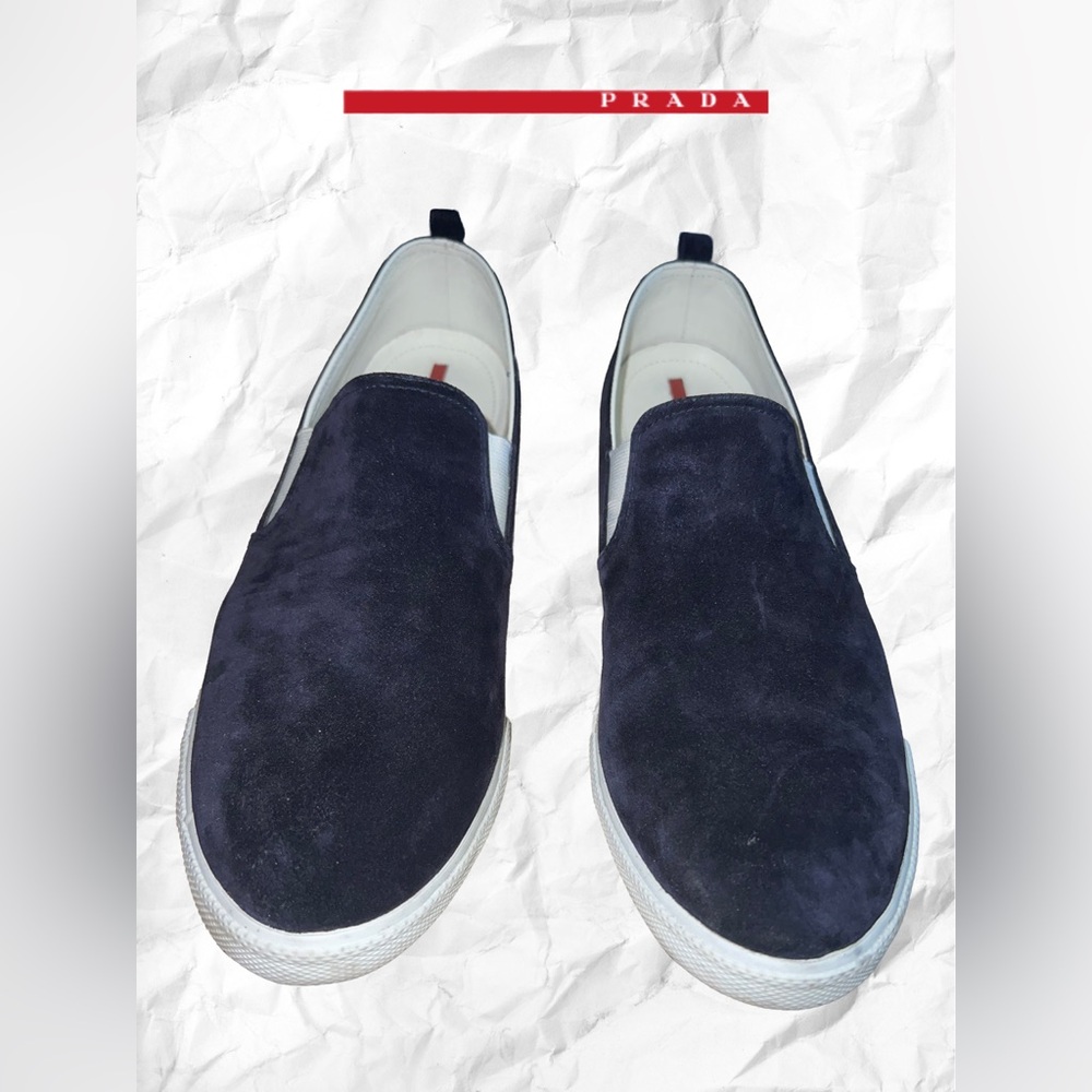 Prada Blue Slip On Suede Sneakers